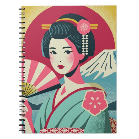 Modern Japanese Ukiyoe Style Kimono Geisha Girl Notitieboek (Voorkant)