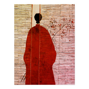 Modern Japans geïnspireerd silhouet met bessen Perfect Poster