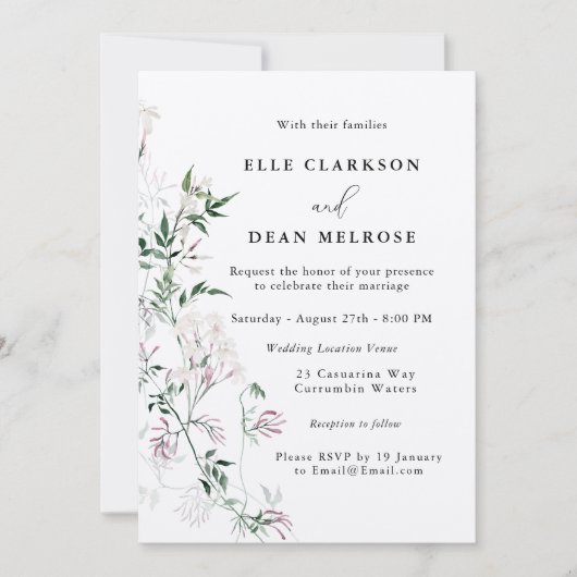 Modern Jasmine Floral Wedding Invitation Kaart (Voorkant)