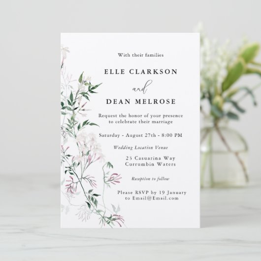 Modern Jasmine Floral Wedding Invitation Kaart (Staand voorkant)