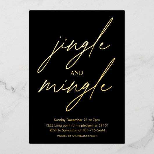 Modern Jingle and Mingle Gold Foil Christmas Party Folie Uitnodiging (Voorkant)