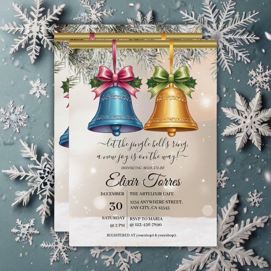 Modern Jingle Bells Kerst Ornament Baby shower Kaart
