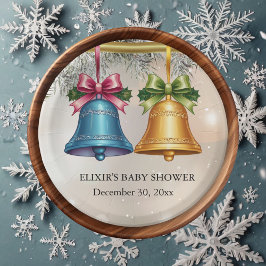 Modern Jingle Bells Kerst Ornament Baby shower Papieren Bordje