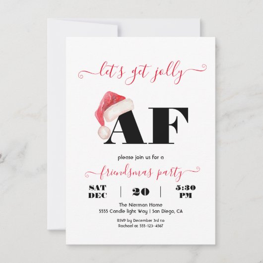 Modern Jolly AF Friendsmas Funny Kerstparty Kaart (Voorkant)