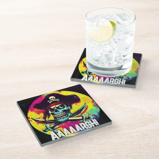 Modern Jolly Roger Glazen Onderzetter (Schuin)