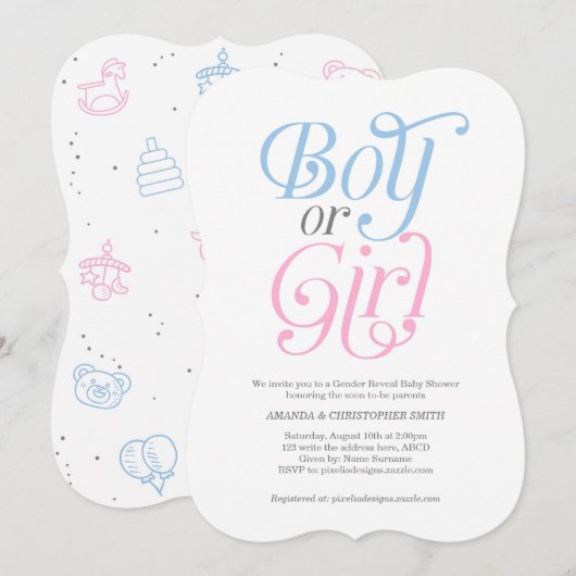 Modern, Jongen of Meisje, Genderonthulling, Roze e Kaart (Voorkant / Achterkant)