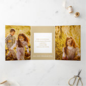 Modern Joy Block Letter 3-Photo Gold Drieluik Kaart (Binnen)