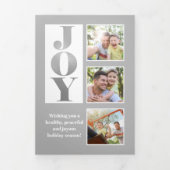 Modern Joy Block Letter 3-Photo-Silver Drieluik Kaart (Cover)