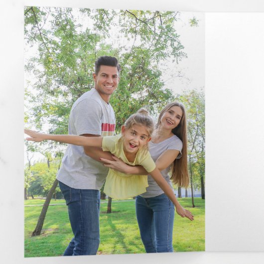 Modern Joy Block Letter 3-Photo-Silver Drieluik Kaart (Binnenzijde eerst)