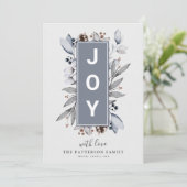 Modern 'JOY' Botanische winterval Feestdagenkaart (Staand voorkant)