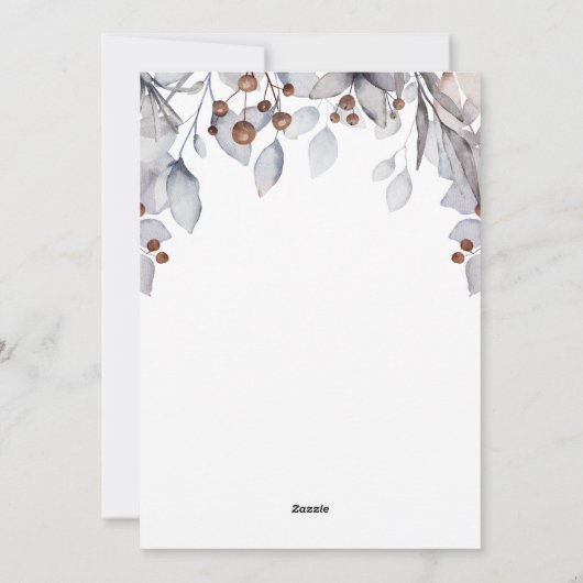 Modern 'JOY' Botanische winterval Feestdagenkaart (Achterkant)