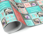 Modern JOY Coral Turquoise Retro 3 Photo Collage Cadeaupapier (Rol Hoek)