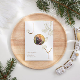 Modern Joy Holiday Photo Foliage Gold Kaart