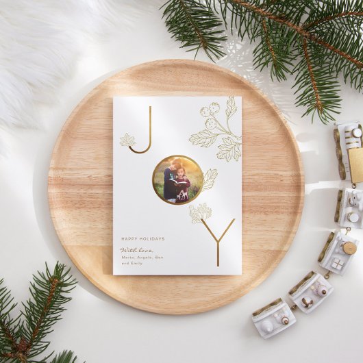 Modern Joy Holiday Photo Foliage Gold Kaart