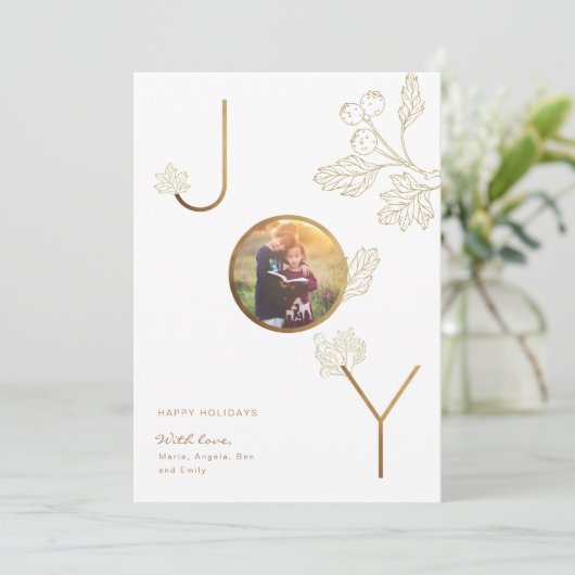 Modern Joy Holiday Photo Foliage Gold Kaart (Staand voorkant)