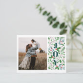 Modern JOY Holly Berries Foto Feestdagenkaart (Staand voorkant)