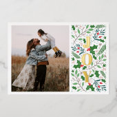 Modern JOY Holly Berries Foto Folie Feestdagenkaart (Voorkant)