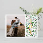 Modern JOY Holly Berries Foto Folie Feestdagenkaart (Staand Voorkant)