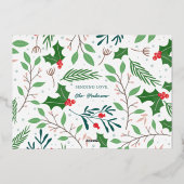 Modern JOY Holly Berries Foto Folie Feestdagenkaart (Achterkant)
