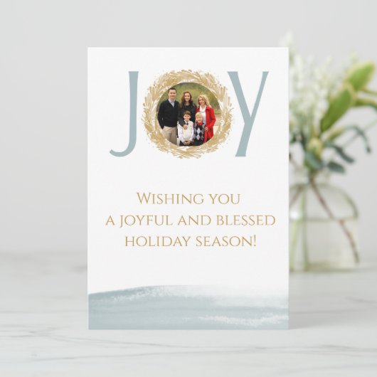 Modern Joy Krans Familie Kerst Kaart (Staand voorkant)