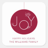 Modern Joy Ornament Rood Happy Holidays Sticker (Voorkant)
