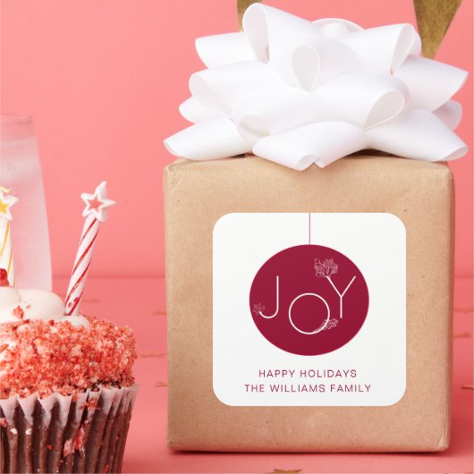 Modern Joy Ornament Rood Happy Holidays Sticker (Feest)