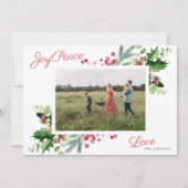 Modern | Joy Peace Love | Foto Greenery Foliage Feestdagenkaart (Voorkant)