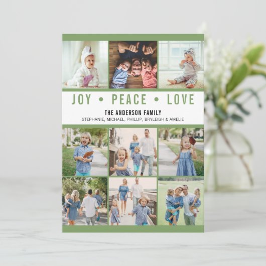 Modern Joy Peace Love Photo Collage Feestdagenkaart (Staand voorkant)