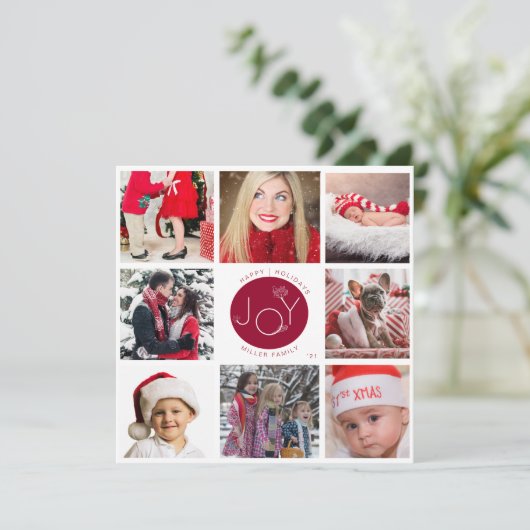 Modern Joy Photo Collage Holiday Card (Staand voorkant)