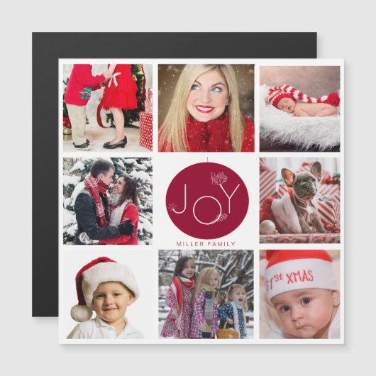 Modern Joy Photo Collage Holiday Magnetic Card (Voorkant / Achterkant)