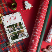 Modern Joy Red Berry Botanical 4 Foto Kerstmis Feestdagenkaart