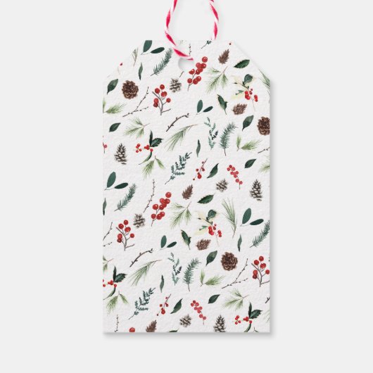 Modern Joy Red Berry Botanische Kerstfoto Cadeaulabel (Achterkant)