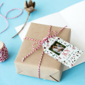 Modern Joy Red Berry Botanische Kerstfoto Cadeaulabel