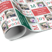 Modern JOY Red Green en White 3 Photo Collage Cadeaupapier (Rol Hoek)