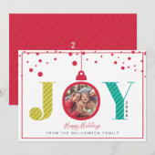 Modern "Joy" Red Ornament | Vakantieknopkaart Feestdagenkaart (Voorkant / Achterkant)