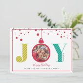 Modern "Joy" Red Ornament | Vakantieknopkaart Feestdagenkaart (Staand voorkant)