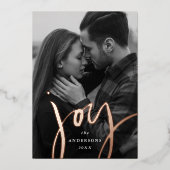 Modern Joy Roos Gold Foto Folie Feestdagenkaart (Voorkant)