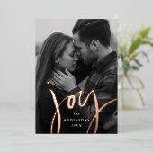 Modern Joy Roos Gold Foto Folie Feestdagenkaart (Staand Voorkant)