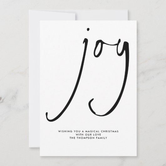 Modern Joy Script Black White Kerstmis Feestdagenkaart (Voorkant)