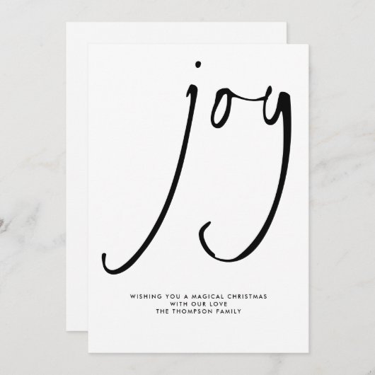 Modern Joy Script Black White Kerstmis Feestdagenkaart (Voorkant / Achterkant)