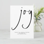 Modern Joy Script Black White Kerstmis Feestdagenkaart (Staand voorkant)