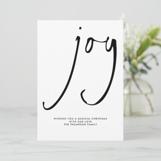 Modern Joy Script Black White Kerstmis Feestdagenkaart (Staand voorkant)
