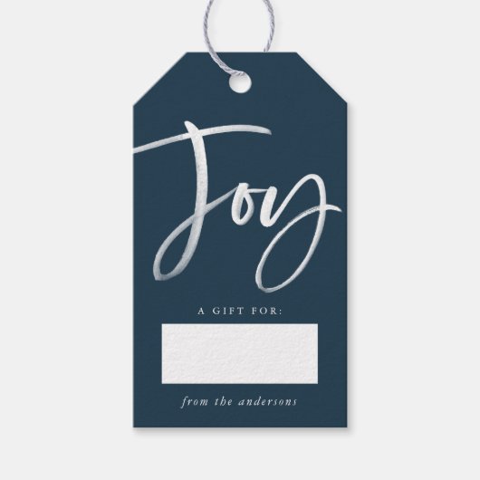 Modern Joy Script Navy Cadeaulabel (Voorkant)