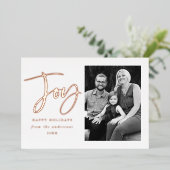Modern Joy Script Roos Gold Foto Folie Feestdagenkaart (Staand Voorkant)
