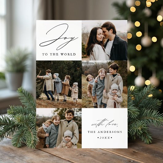 Modern Joy to World 5 Foto Feestdagenkaart