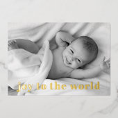 Modern Joy to World Baby Photo Gold Folie Feestdagenkaart (Voorkant)