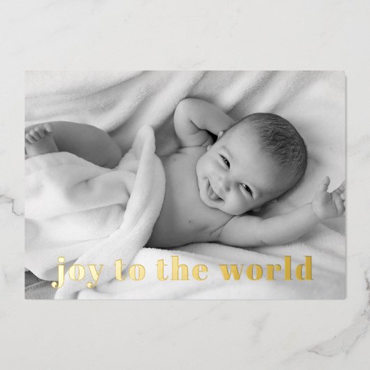 Modern Joy to World Baby Photo Gold Folie Feestdagenkaart (Voorkant)