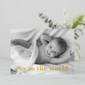 Modern Joy to World Baby Photo Gold Folie Feestdagenkaart (Staand Voorkant)