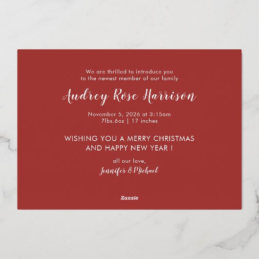 Modern Joy to World Baby Photo Gold Folie Feestdagenkaart (Achterkant)