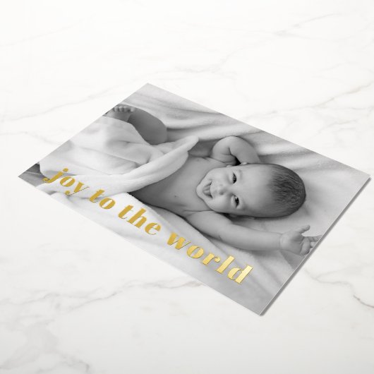Modern Joy to World Baby Photo Gold Folie Feestdagenkaart (Gedraaid)